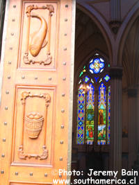 Door and window of Las Lajas Cathedral in Colombia